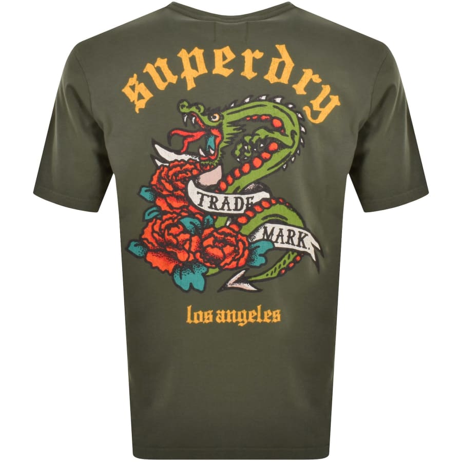 Superdry Dark Grey Green 100 Cotton Tattoo Graphic Loose T Shirt Mens